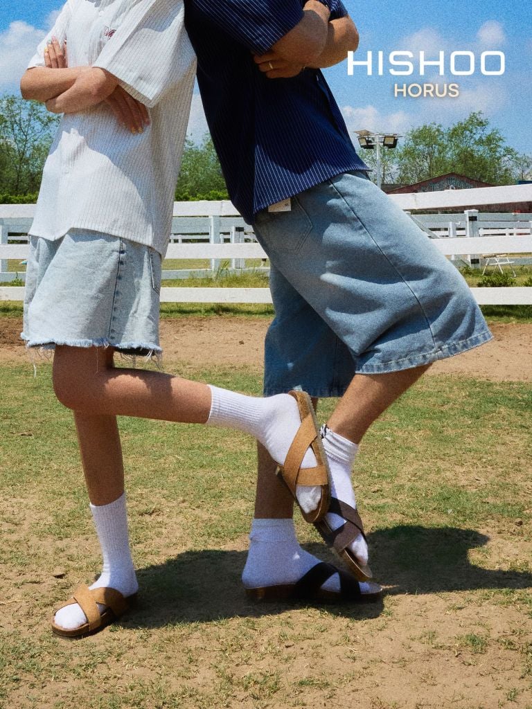 Dép đế trấu birken quai ngang chéo da lộn premium HISHOO H096