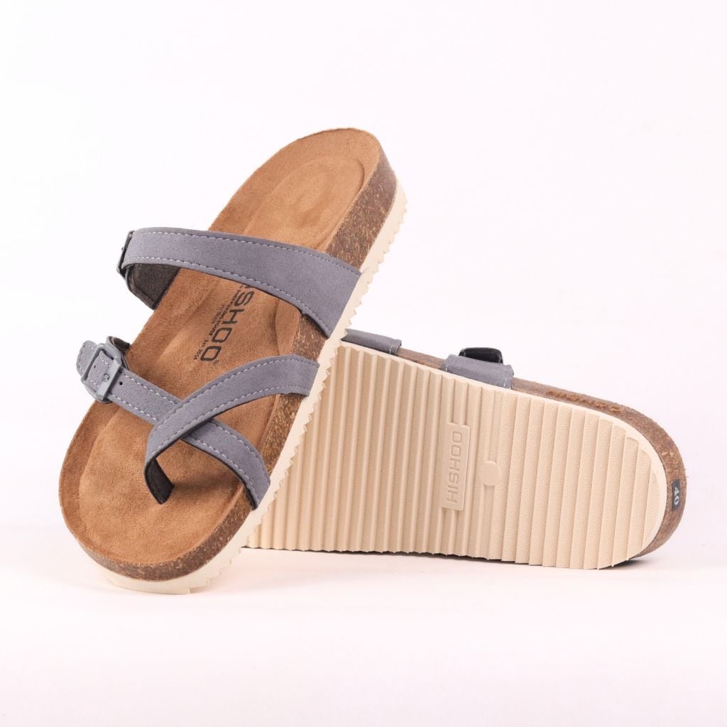 Dép đế trấu birken quai ngang xỏ ngón da lộn premium HISHOO H098