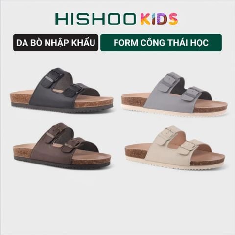 Dép đế trấu birken bé trai bé gái 2 khoá premium HISHOO B093