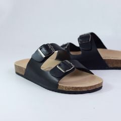 Dép đế trấu birken quai ngang 2 khoá MẶT ĐEN HISHOO S093