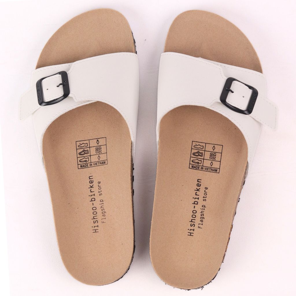 Dép đế trấu birken quai ngang 1 khoá da bò HISHOO M113