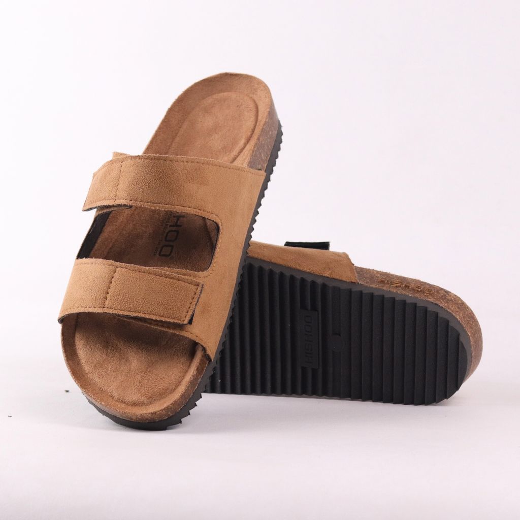 Dép đế trấu birken bé trai bé gái quai ngang xé dán da lộn premium HISHOO H105