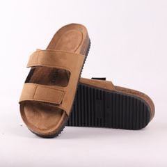Dép đế trấu birken bé trai bé gái quai ngang xé dán da lộn premium HISHOO H105