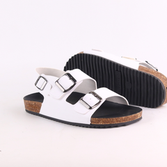 Dép đế trấu Sandal birken 2 khoá da PU mặt đen HISHOO S102
