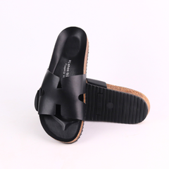 Dép đế trấu birken quai ngang chữ H MẶT ĐEN HISHOO S095