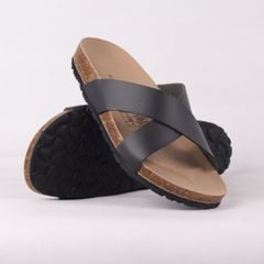 Dép đế trấu birken quai ngang chéo MẶT ĐEN HISHOO S096