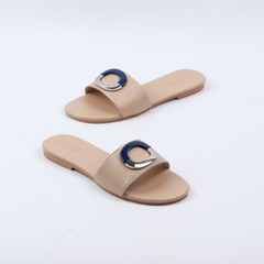 Dép lê nữ quai ngang đính khoá bạc xanh HISHOO S122