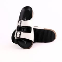 Dép đế trấu birken quai ngang 2 khoá MẶT ĐEN da bò HISHOO M093