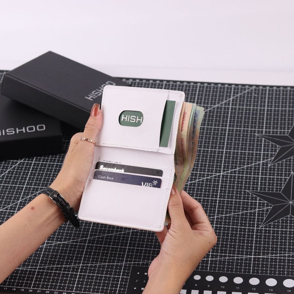 Ví Da Dáng Đứng Nam Nữ Đựng Thẻ [TRẮNG] Alpha Da Bò Phụ Kiện Hishoo V004
