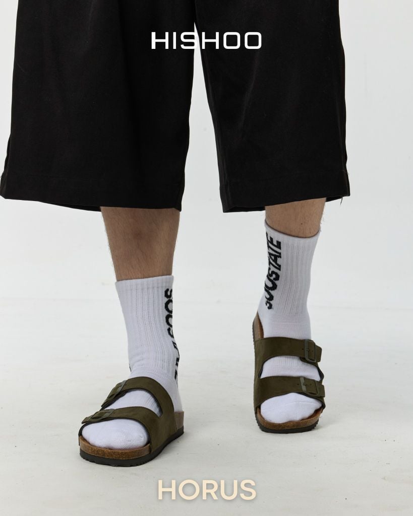 Dép đế trấu birken 2 khoá da lộn premium HISHOO H093