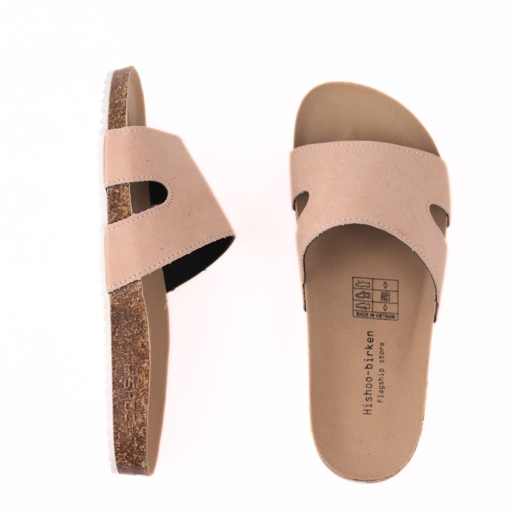 Dép đế trấu birken quai ngang chữ I da lộn HISHOO R100