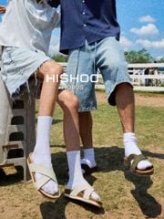 Dép đế trấu birken quai ngang chéo premium HISHOO B096