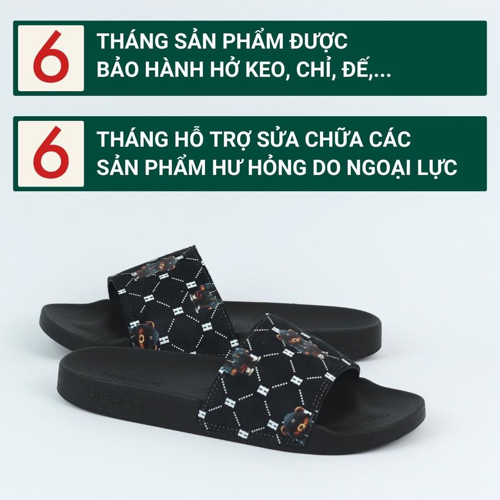 Dép quai ngang da bò lộn Đen+Xanh Dương Gấu Bí Lù Monogram HISHOO U113