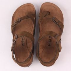 Dép đế trấu birken quai ngang sandal xỏ ngón da lộn premium HISHOO H118