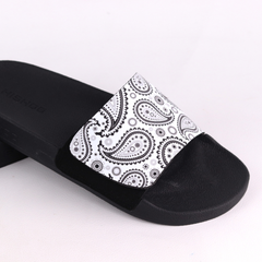 Dép quai ngang da bò Xé dán Bandana Trắng HISHOO U115