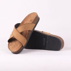 Dép đế trấu birken quai ngang chéo da lộn premium HISHOO H096