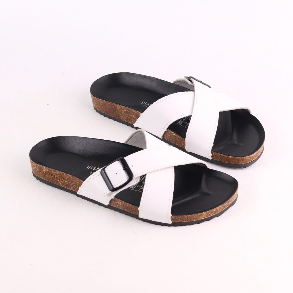 Dép đế trấu birken quai ngang chéo da bò [CÓ KHOÁ] HISHOO M096