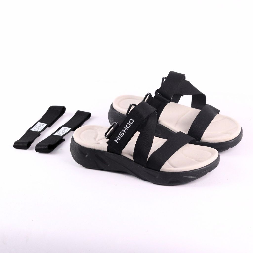 Giày Đi Học Sandal Đế Đen Mặt Trắng Quai Dù HISHOO F003