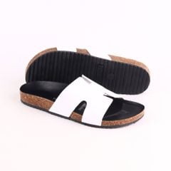 Dép đế trấu birken quai ngang chữ H MẶT ĐEN da bò HISHOO M095