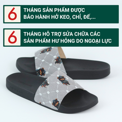 Dép quai ngang da bò lộn Bò+Xám Gấu Bí Lù Monogram HISHOO U113