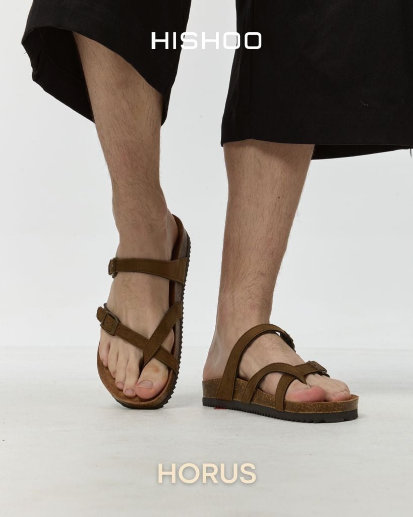 Dép đế trấu birken quai ngang xỏ ngón da lộn premium HISHOO H098