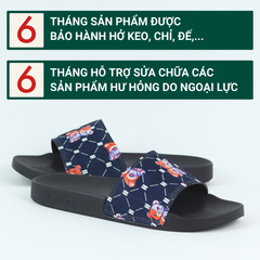 Dép quai ngang da bò Đen+Xanh Dương Gấu Bặm Trợn Monogram HISHOO U113