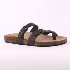 Dép đế trấu birken quai ngang xỏ ngón MẶT ĐEN da bò HISHOO M098