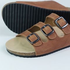 Dép đế trấu birken quai ngang 3 khoá da bò HISHOO M092