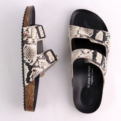 Dép đế trấu birken quai ngang 2 khoá Da hiếm HISHOO M093