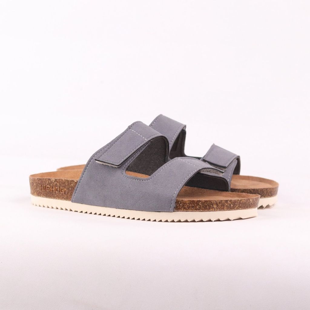 Dép đế trấu birken bé trai bé gái quai ngang xé dán da lộn premium HISHOO H105