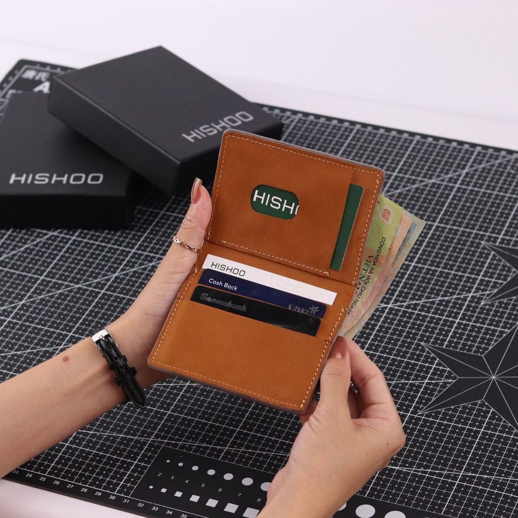 Ví Da Dáng Đứng Nam Nữ Đựng Thẻ [BÒ] Alpha Da Bò Phụ Kiện Hishoo V004