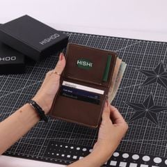Ví Da Dáng Đứng Nam Nữ Đựng Thẻ [NÂU] Alpha Da Bò Phụ Kiện Hishoo V004