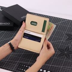 Ví Da Dáng Đứng Nam Nữ Đựng Thẻ [KEM] Alpha Da Bò Phụ Kiện Hishoo V004