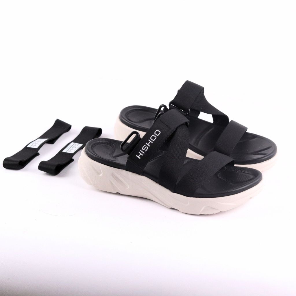 Giày Đi Học Sandal Đế Trắng Mặt Đen Quai Dù HISHOO F002