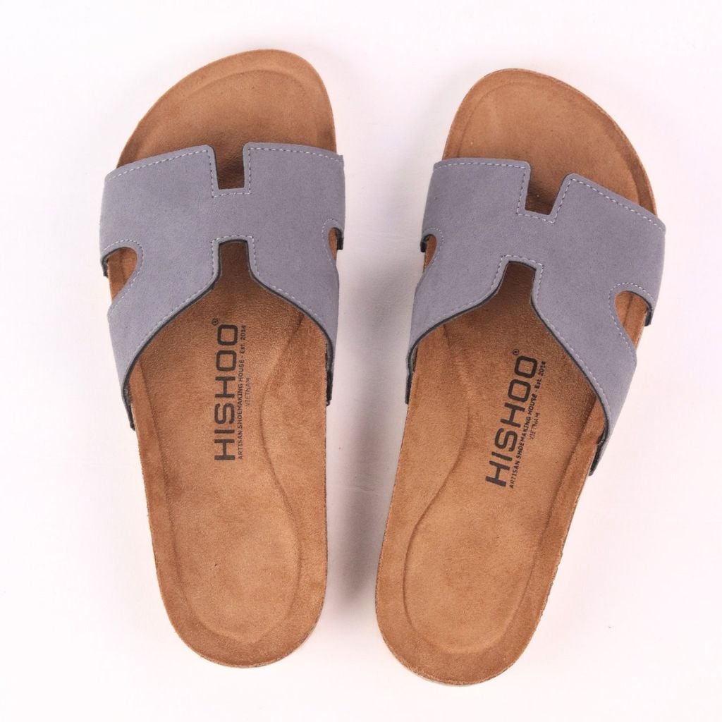 Dép đế trấu birken Chữ H da lộn premium HISHOO H095