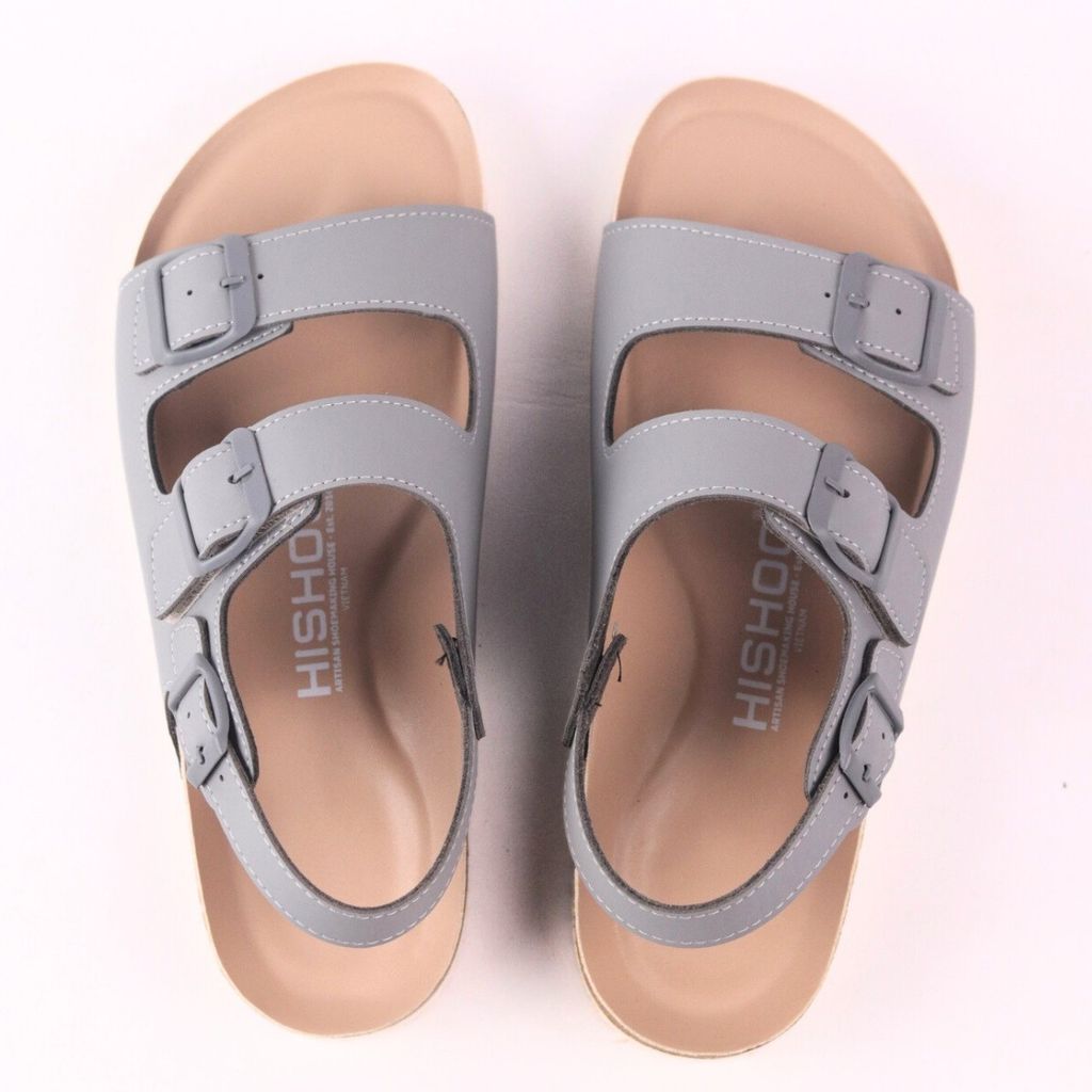 Dép đế trấu sandal birken bé trai bé gái quai ngang 2 khoá premium HISHOO B102