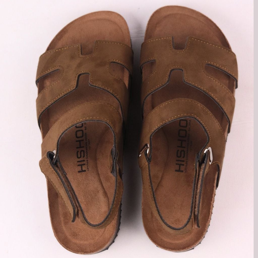 Dép đế trấu birken sandal Chữ H da lộn premium HISHOO H115