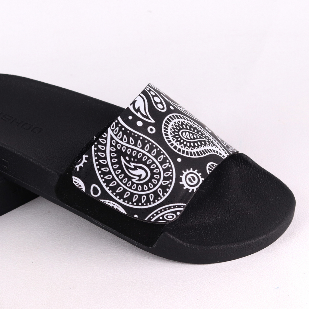 Dép quai ngang da bò Xé dán Bandana Đen HISHOO U115