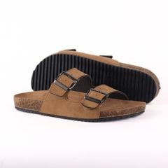 Dép đế trấu birken quai ngang 2 khoá da lộn HISHOO R093