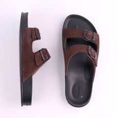 Dép quai ngang Da Bò LỘN 2 Khoá HISHOO D114