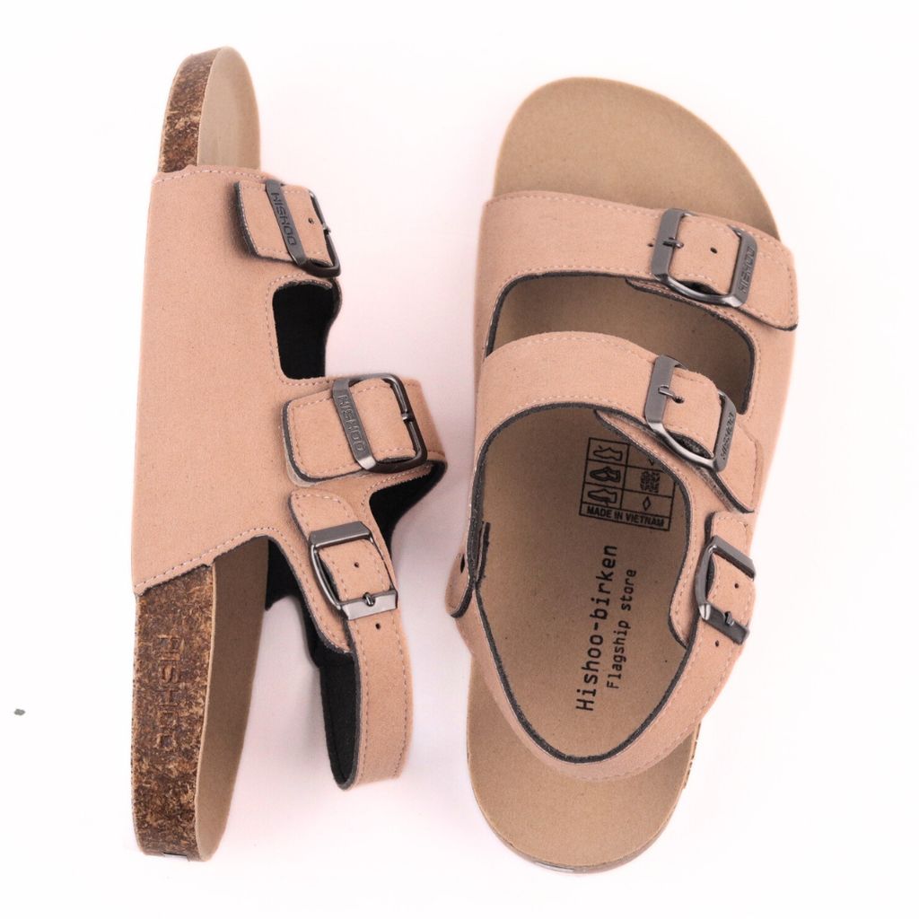 Dép đế trấu Sandal birken 2 khoá da lộn HISHOO R102