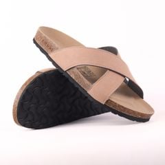 Dép đế trấu birken quai ngang chéo da lộn HISHOO R096