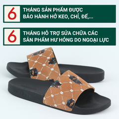 Dép quai ngang da bò lộn Bò+Xám Gấu Bí Lù Monogram HISHOO U113