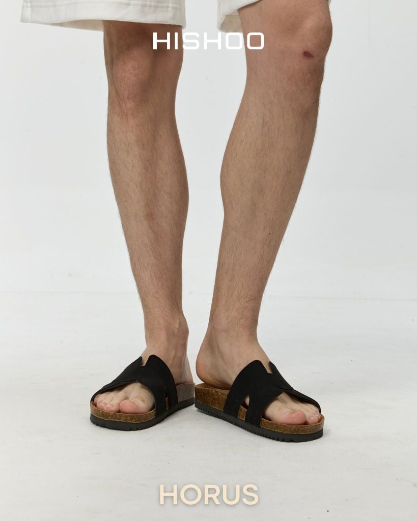 Dép đế trấu birken Chữ H da lộn premium HISHOO H095