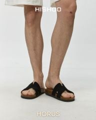 Dép đế trấu birken Chữ H da lộn premium HISHOO H095