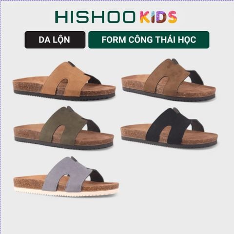 Dép đế trấu birken bé trai bé gái Chữ H da lộn premium HISHOO H095