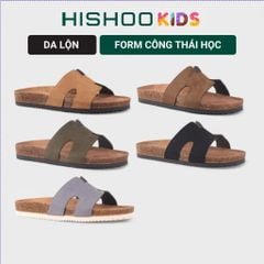 Dép đế trấu birken bé trai bé gái Chữ H da lộn premium HISHOO H095