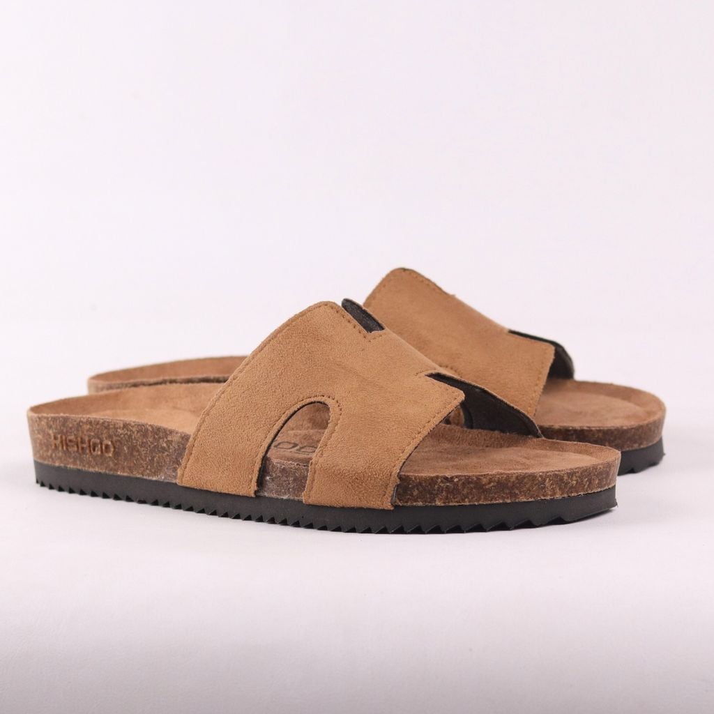 Dép đế trấu birken Chữ H da lộn premium HISHOO H095