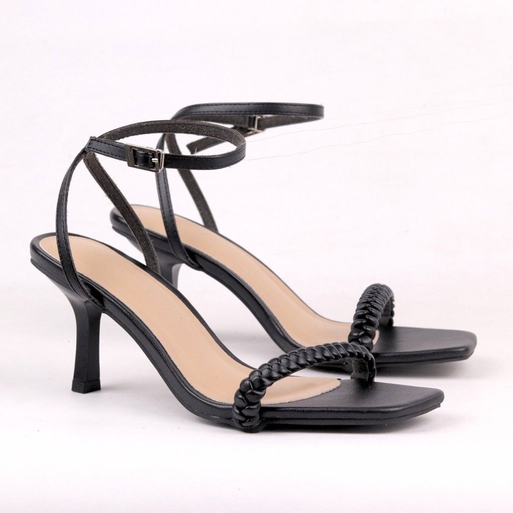 Giày Sandal Nữ Cao Gót 7cm Quai Mảnh Mũi Vuông Hishoo S032