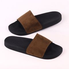 Dép quai ngang da bò Nâu da lộn HISHOO U114